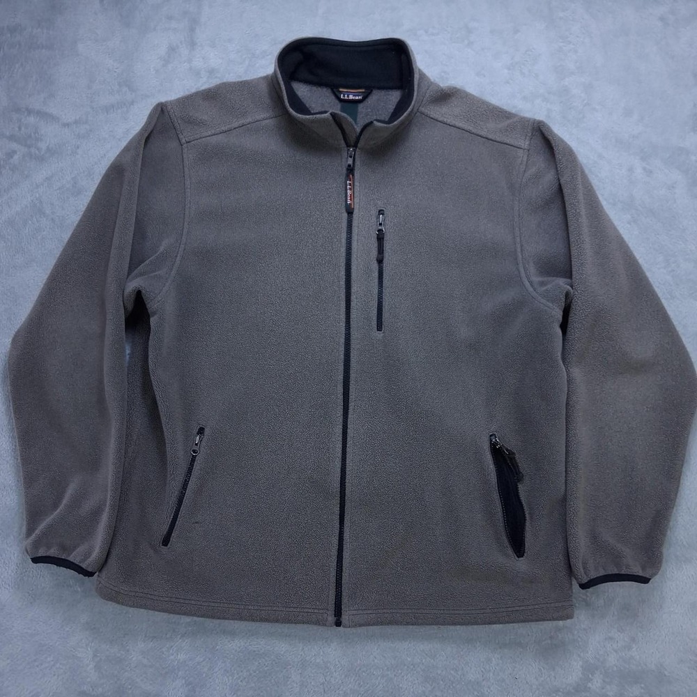 LL Bean Mens Large Tall Brown Full Zip Fleece Jacket Outdoor Casual Coat